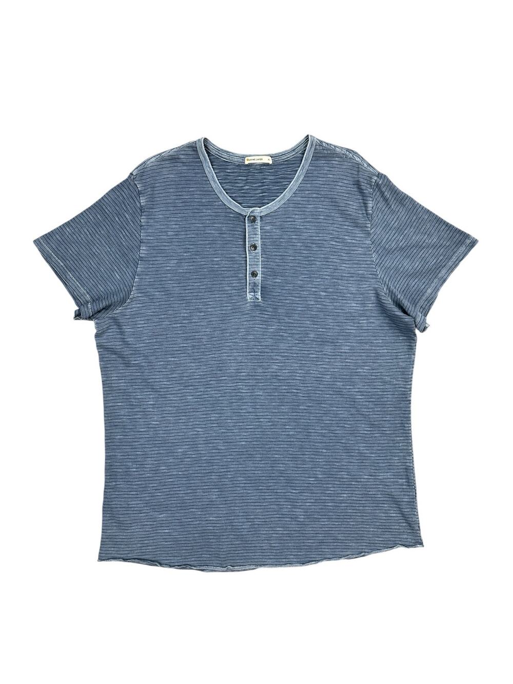 Marine Layer Respun Striped Vintage Washed Short Sleeve Henley Tee Navy — XL